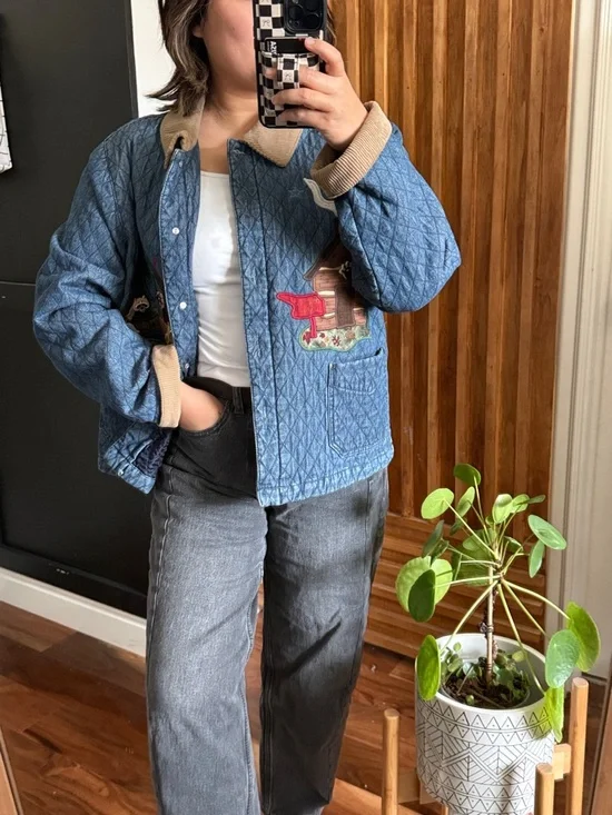 Vintage Haik's 90s Blue Quilted Button Front Chore Bear Barn Jacket. L - Picture 4 of 12